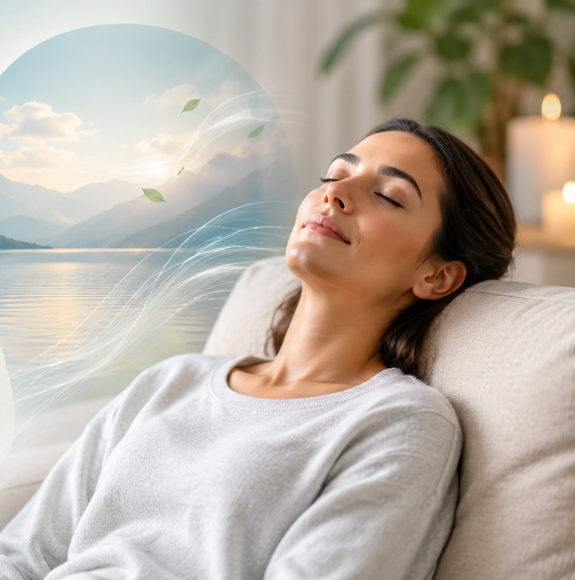Woman relaxed during a hypnosis session for anxiety in Fort Lauderdale